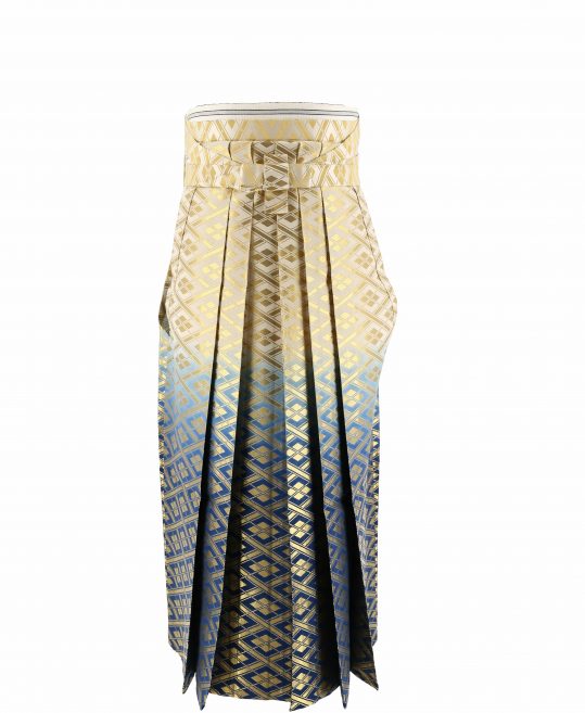 男性用袴単品レンタル(成人式・結婚式・卒業式)白から青ぼかし金の菱文様[身長180cm]No.148